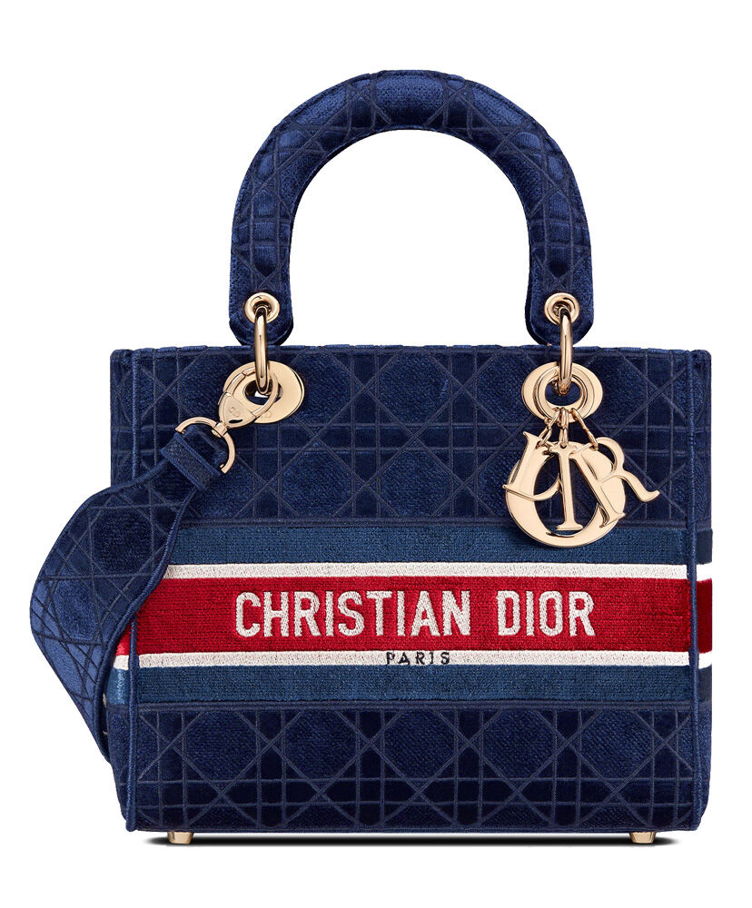 Christian Dior Medium Lady D Lite Canvas Bag Dark Blue